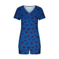 thumbnail image 5 of FRSASU Women Pajamas Set 2 Piece Cute Red Lips Print Short Sleeve V Neck Top with Shorts Set Sleepwear with Pocket Blue XXL(XXL), 5 of 8