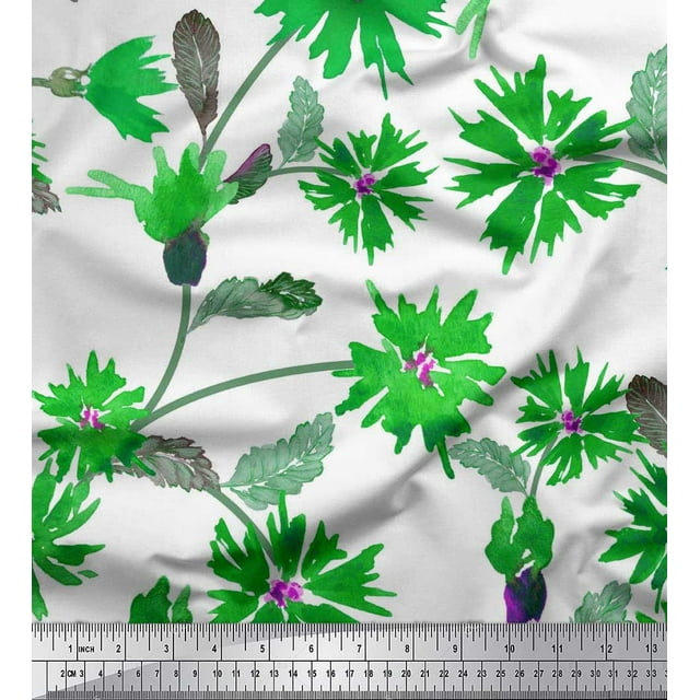 Soimoi Poly Georgette Fabric Leaves & Aster Flower Printed Craft Fabric by the Yard 52 Inch Wide