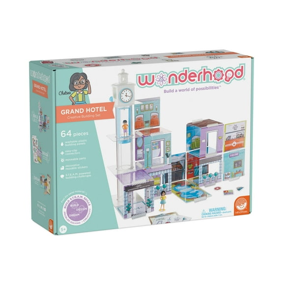 MindWare Wonderhood Grand Hotel, DIY 3D Creative Building Set 64 Piece, Ages 5 and Up