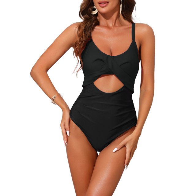 INSPIRE CHIC Conjunto de Monokini de Corte para Mujeres con Tirantes Ajustables de 1 Pieza, Trajes de Baño con Espalda entrelazada, Pequeño, Negro