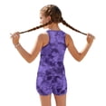 thumbnail image 2 of Xoenoiee Purple Tie Dye Print Girls 2 Piece Tankini Swimsuits, Breathable Modest Bathing Suit Round Neck Swimwear with Sporty Swim Shorts, 6-7 Years, 2 of 7
