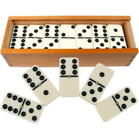 Dominoes Set- 28 Piece Double-Six Ivory Domino Tiles Set, Classic Numbers Table Game with Wooden Carrying/Storage Case by Hey! Play! (2-4 Players)