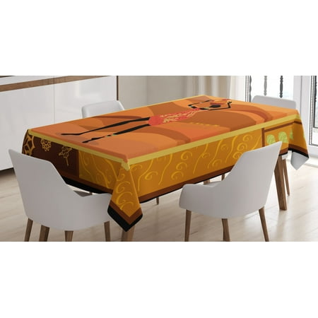 

African Woman Tablecloth Frame with Natural Autumn Elements Native Girl with Vase Exotic Zulu Print Rectangular Table Cover for Dining Room Kitchen 60 X 90 Inches Multicolor by Ambesonne