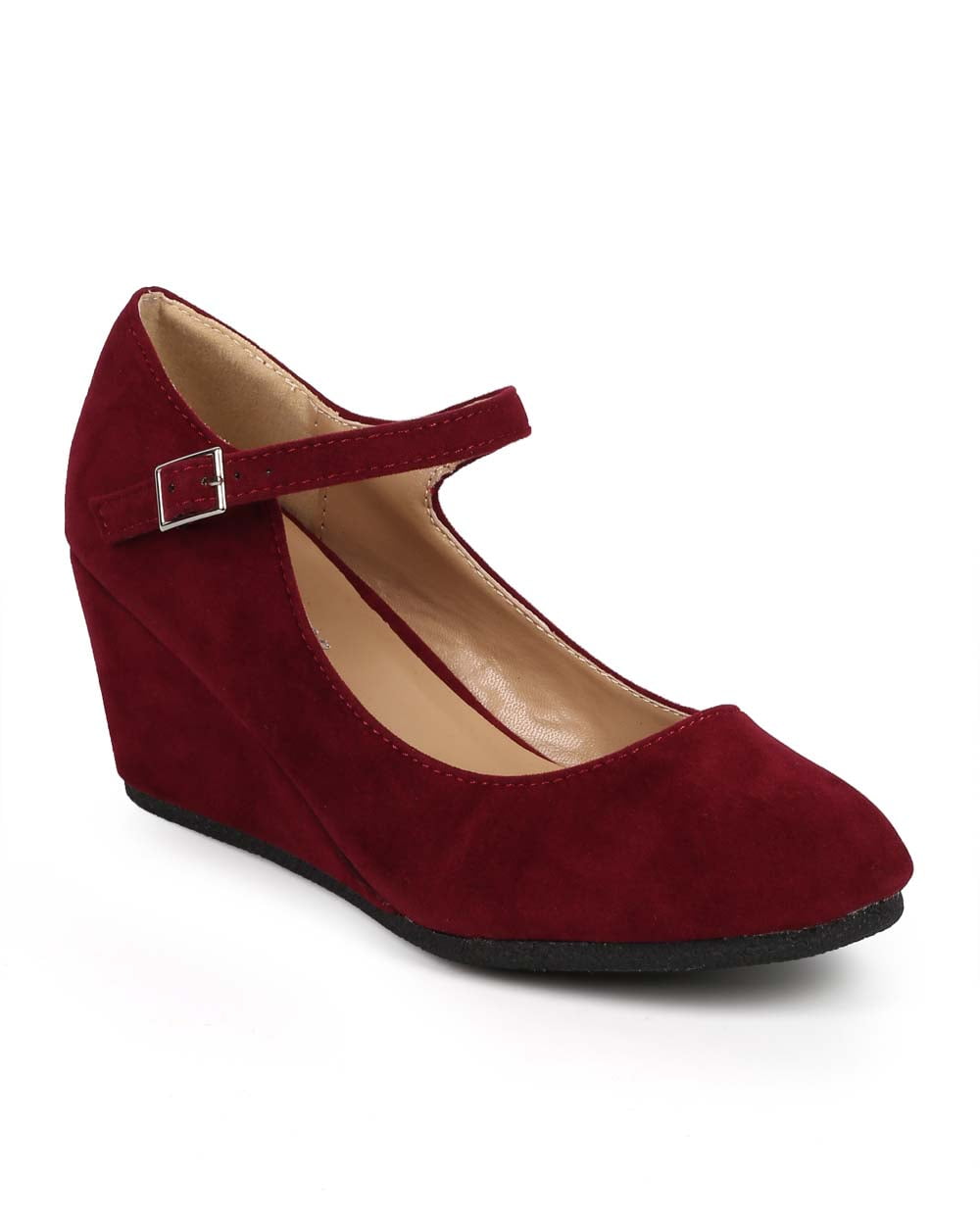 Forever DE39 Women Suede Round Toe Classic Mary Jane Wedge Pump