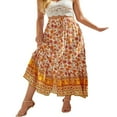 thumbnail image 4 of Womens Summer Boho Floral High Waist A-Line Skirt Ruffle Beach Midi Maxi Skirt, 4 of 8