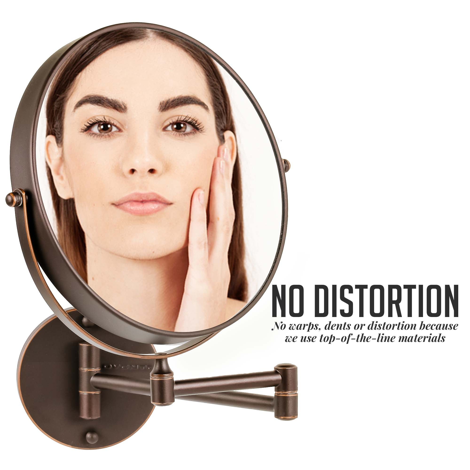 OVENTE 9" Wall Mount Makeup Mirror - Two-Sided with Adjustable Magnification and Folding Arm MNLFW90ABZ1X7X