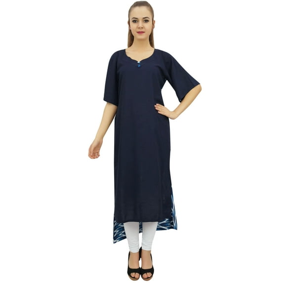 Bimba Women's Rayon Blue Kurti Asymmetrical Hem Designer Kurta With Scarf - 12