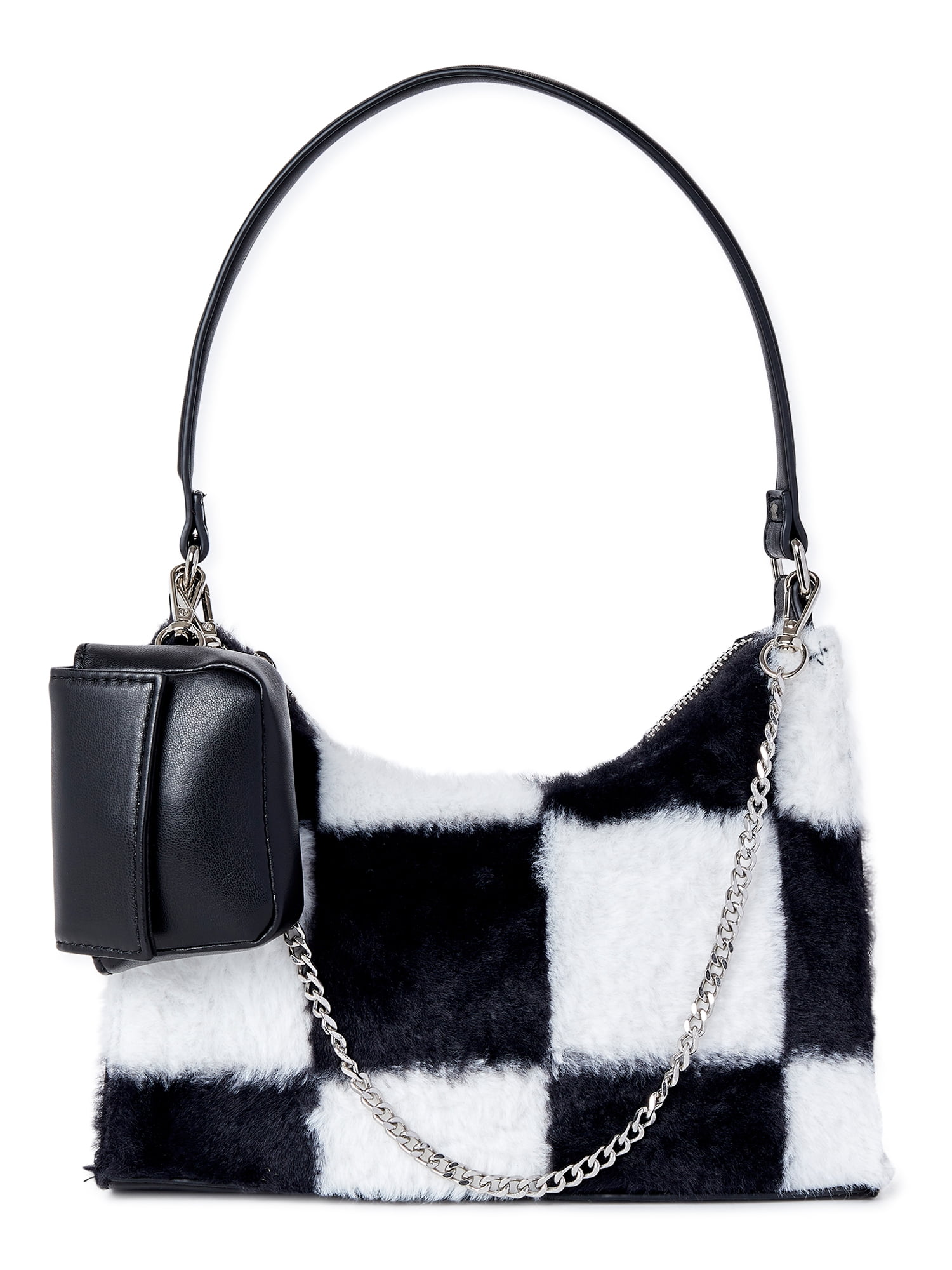 Madden NYC Women's Faux Fur Checkered Shoulder Bag