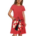 thumbnail image 3 of Uourmeti Ladybug Short Sleeve Dresses for Girls 3-4 Summer Crew Neck Knee A-line Dress Kids School Swing Dresses with Pockets Wedding Party Dress, 3 of 6