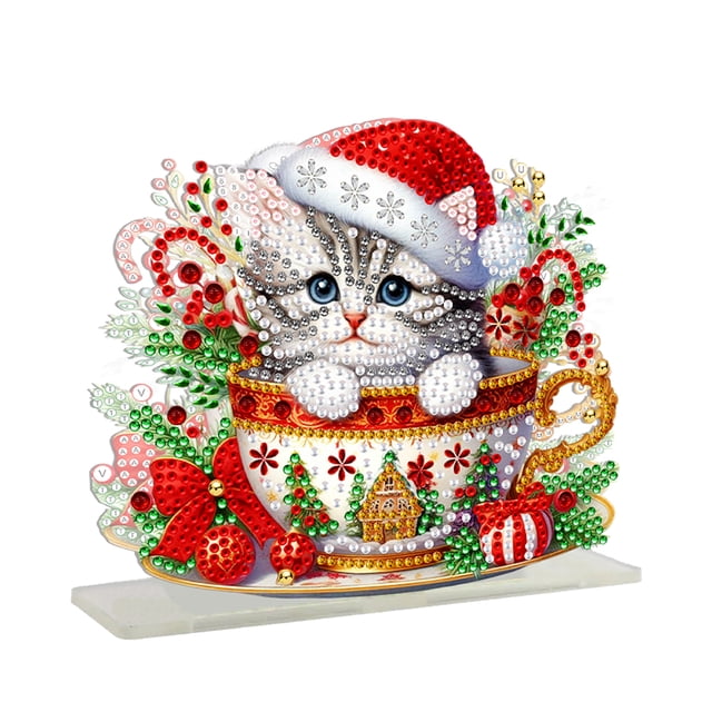 Estante Almacenamiento Arte Con Diamantes Acrílico Navidad Gato Doble Cara para Manualidades
