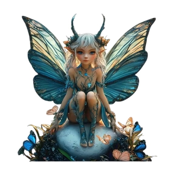 5.9in Blue Fairy 2D Acrylic Standee | Bohemian Garden Style Desktop Ornament | Fantasy Elf Home Living Room Decor