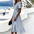 thumbnail image 4 of Summer Dresses for Women 2026 Wrap V Neck Sundress Short Sleeve Vacation Beach Dress Elastic High Waist A-Line Casual Party Work Dress, 4 of 7