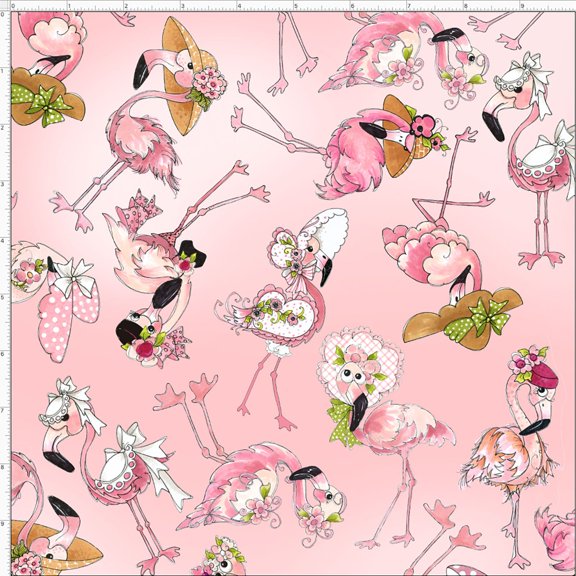 Tossed Flams Pink Fabric Yard