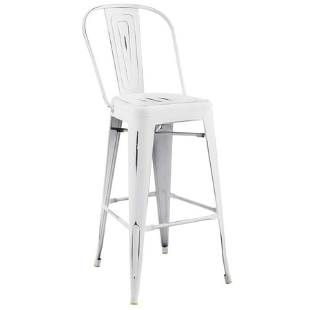 Country Kitchen Stools Industrial Country Cottage Farm Beach House Bar Pub and Dining Kitchen Bar Side Stool Chair, Metal Steel, White ()