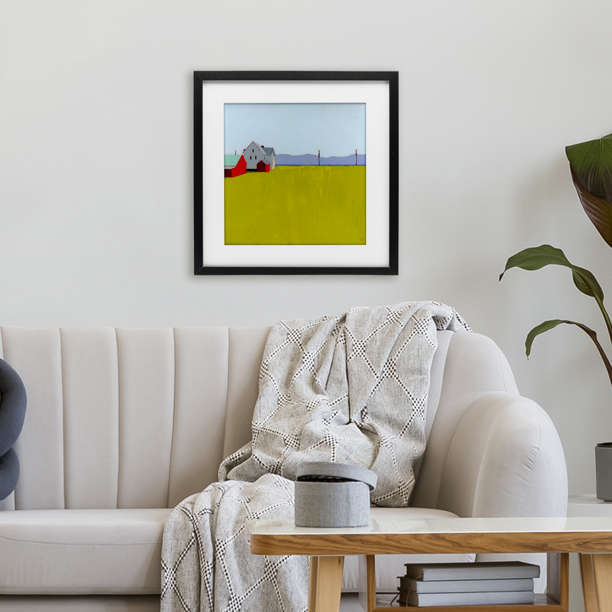 Farmhouse & Shed Landscape Black Framed Print Under Glass, design by Ruth LaGue