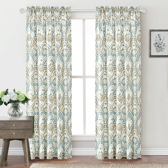 Home Soft Things Printed Microfiber Curtain - Tivoli Ikat 2 Piece Set - Teal Aqua - 52" x 84"