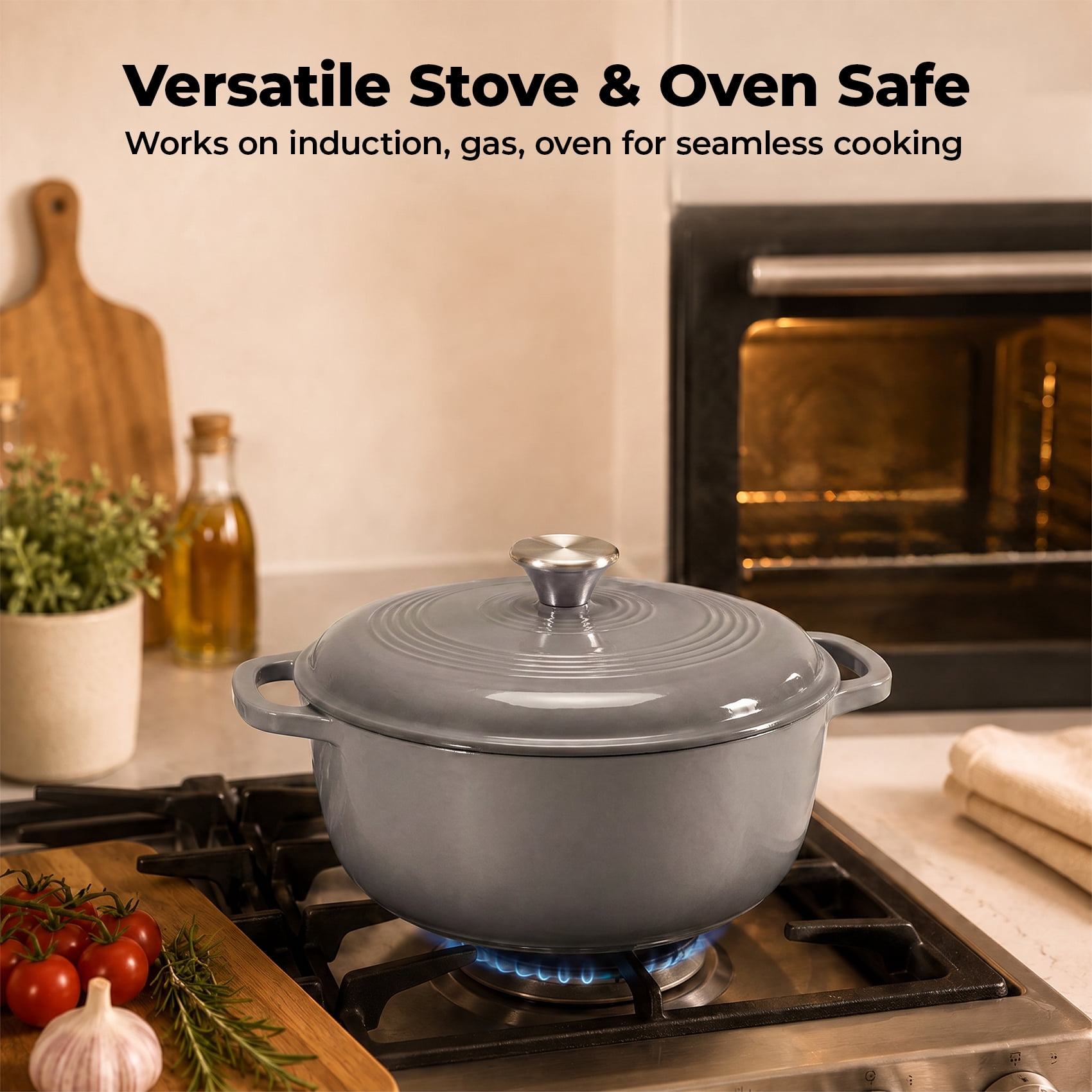 Alvantor Enameled Cast Iron Dutch Oven Pot with Lid-6Quart Non Stick Casserole Pot-Heavy Duty & Oven Safe up to 500° F for Bread Baking, Braising, Stews, Roasting