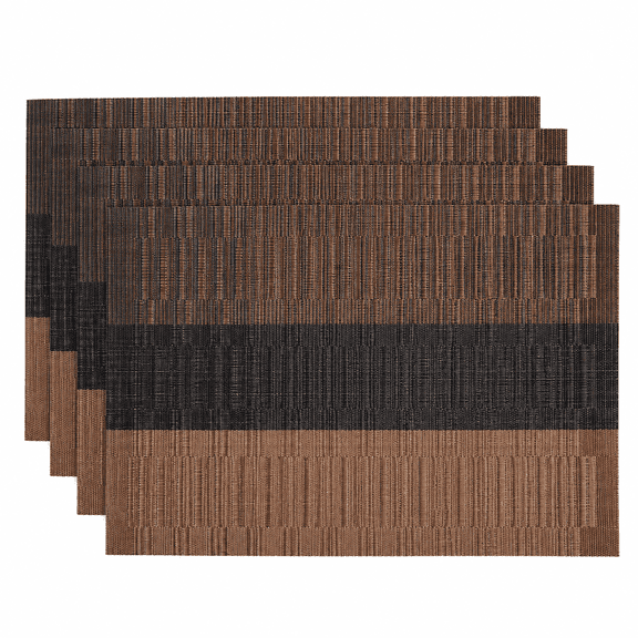 Placemats Set of 4, Brown Woven Vinyl Place Mats 18 x 12 Inch, Washable Heat Resistant Table Mats for Dining Table, Kitchen Table, and Everyday Table Setting