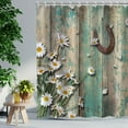 thumbnail image 4 of Rustic Shower Curtain, Farmhouse Shower Curtain, Country Shower Curtain, American Western Style Horse Daisy in Teal Brown Barnwood, 72Wx72H in Shower Curtain with 12 Hooks Retro Bath Decor, 4 of 6