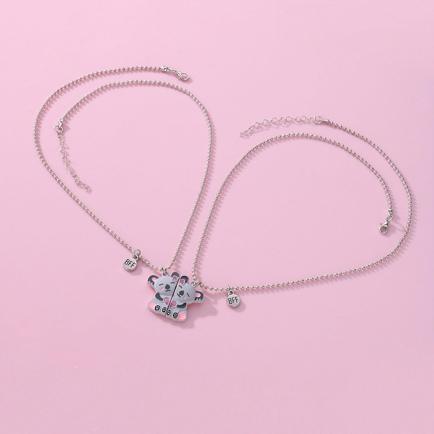 Collier Magnétique 'Meilleure Amie' En Forme De Cœur - Set De 3 Pendentifs Pour 2 Ou 3 Filles - Longueur 45cm + 5cm Extension, Alliage Sans Nickel