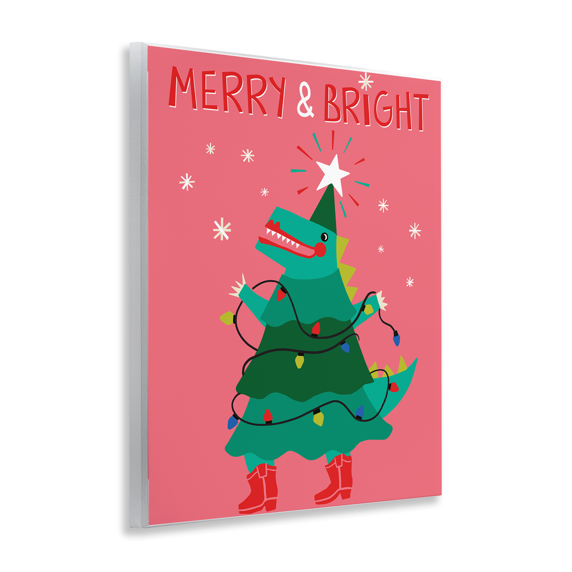 Stupell Industries Merry and Bright Dinosaur Holiday Painting Unframed Art Prints Wall Art, 11 x 14
