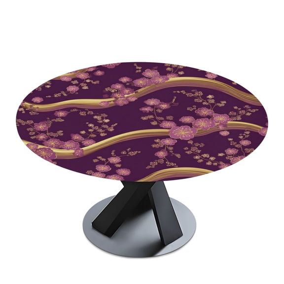 Round Premium Polyester Tablecloth Round Table Cloth Cover For Kitchen And Dining Room An Elegant Pattern with Purple and Gold Hues
