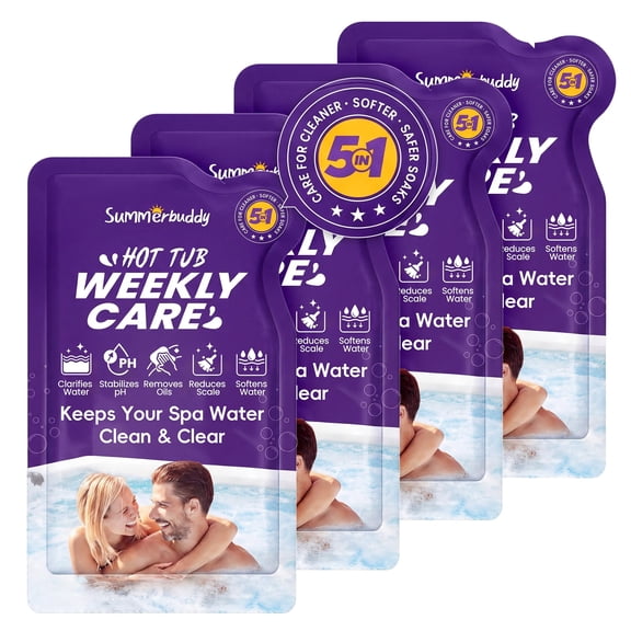 5-in-1 Hot Tub Weekly Care, Helps Control Oils & Residue, Pre-Measured, No Draining Required, Safe on Hot Tub Surfaces and Components - 4 Pouches