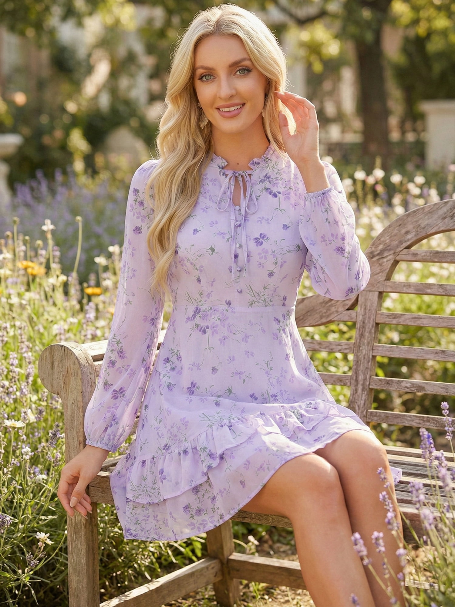 DARING DIVA Women's Layered Tiered Semi Sheer Chiffon Mini Dress XL Light Purple