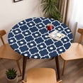 thumbnail image 5 of Blue Moroccan Design Elastic Fitted Round Table Cover Geometric Art Waterproof Outdoor Tablecloth for Holiday Party, Picnic, Patio & Dining Fits Tables Up to 55"-60", 5 of 8