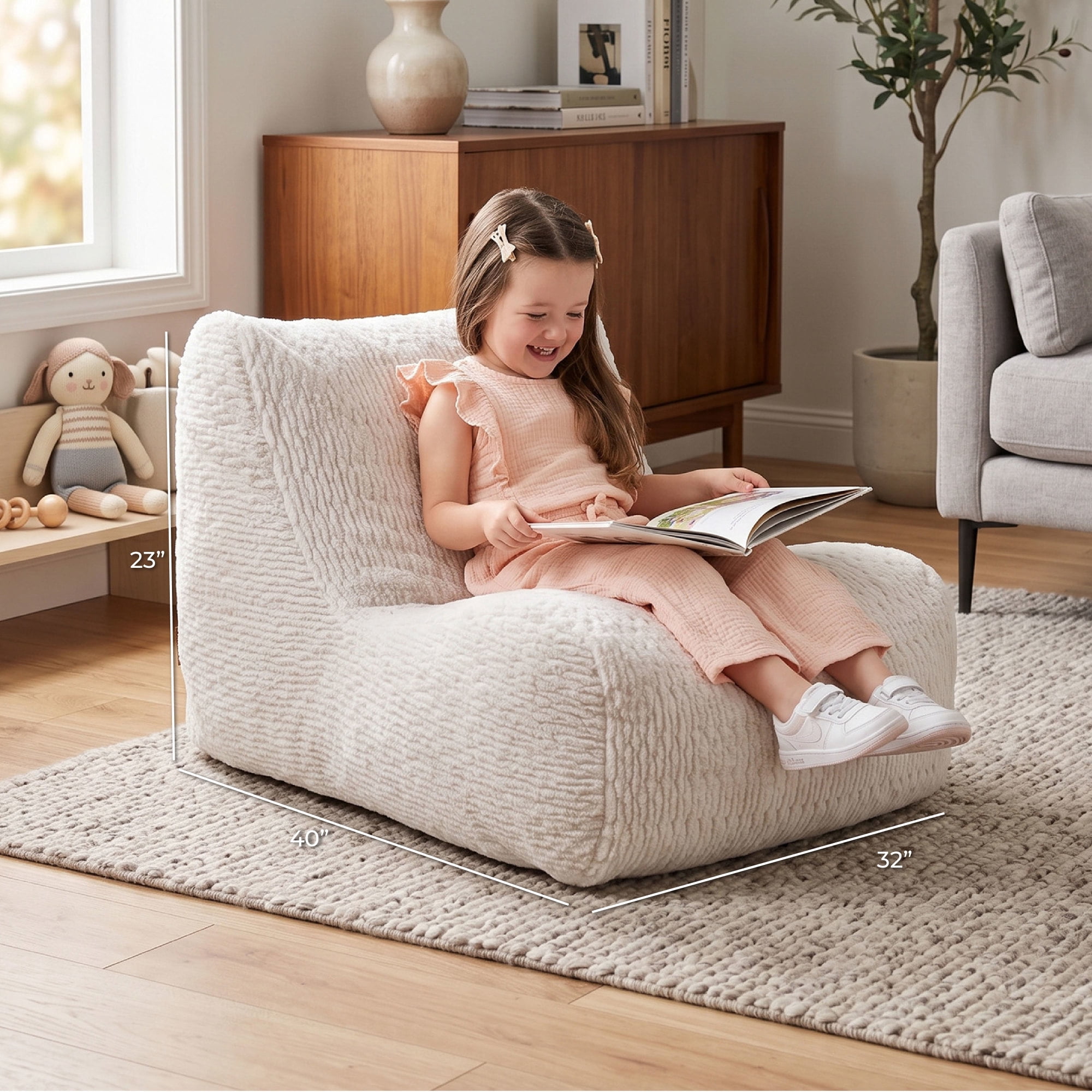 Big Joe Modora Kids Bean Bag Lounger, Snowdrift Featherridge Fabric
