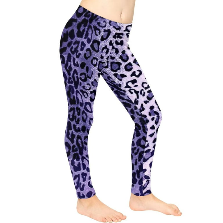 FKELYI Leopard Print Girls Leggings Size 4-5 Years Casual Purple Kids  Active Tights Elastic Party Yoga Pants High Waisted Butt Lift Trendy