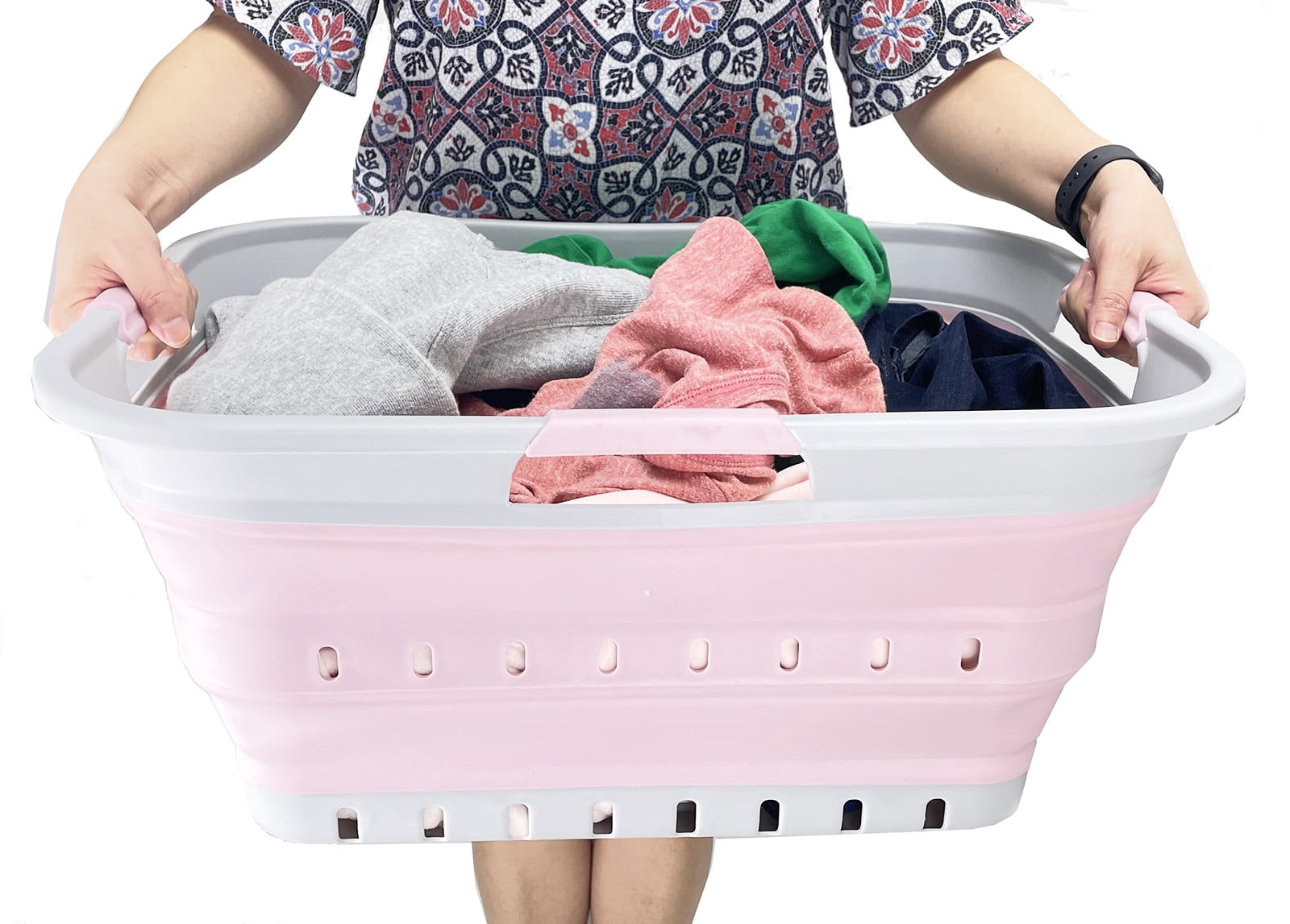 SAMMART 42L(11 gallons) Collapsible Plastic Laundry Basket - Foldable Pop Up Storage Container/Organizer - Portable Laundry Hamper- Space Saving Outdoor