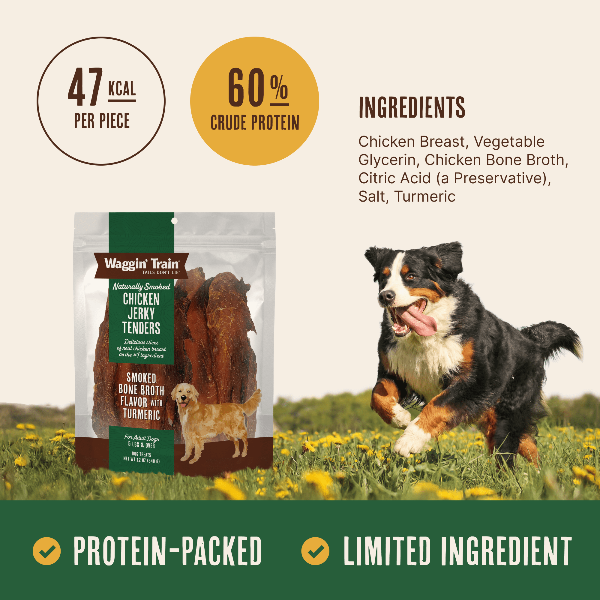 (2 pack) Waggin' Train High Protein Smoked Chicken Jerky Dog Treats, 12oz. Pouch