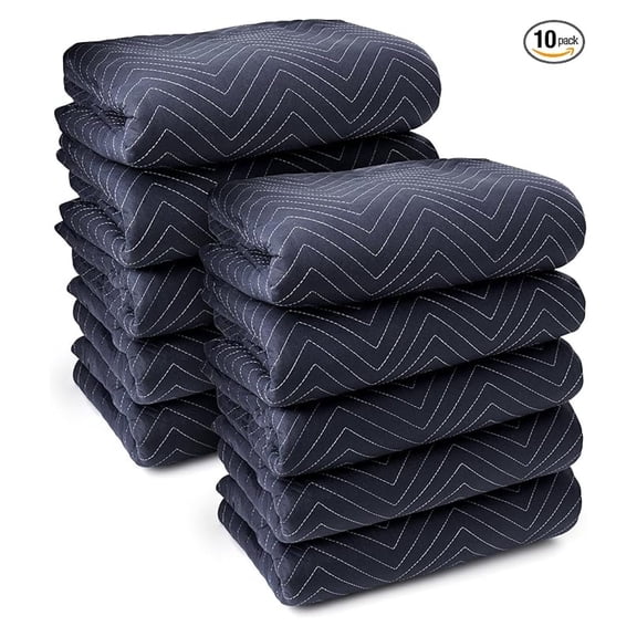 10 Moving & Packing Blankets - Pro Economy - 80" x 72" (35 lb/dz weight) - Professional Quilted Shipping Furniture Pads Navy Blue and Black