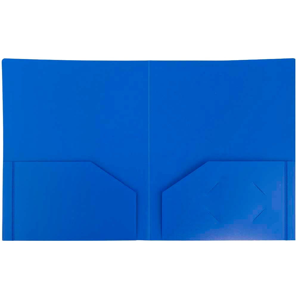 JAM Paper Heavy Duty Plastic 2 Pocket Extra Tough School Folders, Blue, Bulk 144/Box