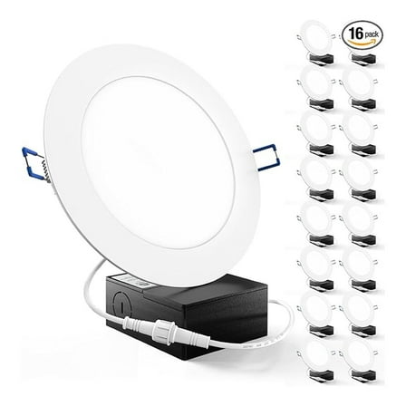 Sunco 16 Pack 6 Inch Ultra Thin LED Recessed Ceiling Lights Smooth Trim 5000K Daylight Dimmable 14W=100W Wafer Thin Canless with Junction Box.