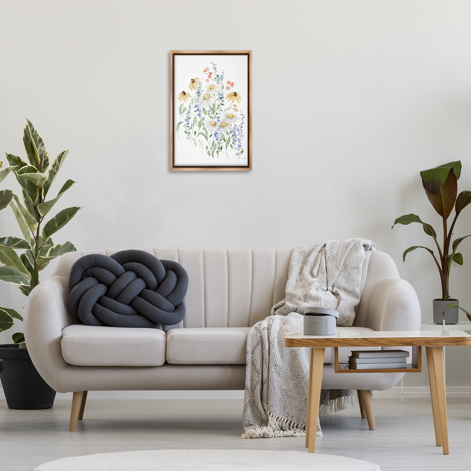 Stupell Industries Soft Summer Garden Botanical & Floral Painting Brown Floater Framed Art Print Wall Art, 17 x 25