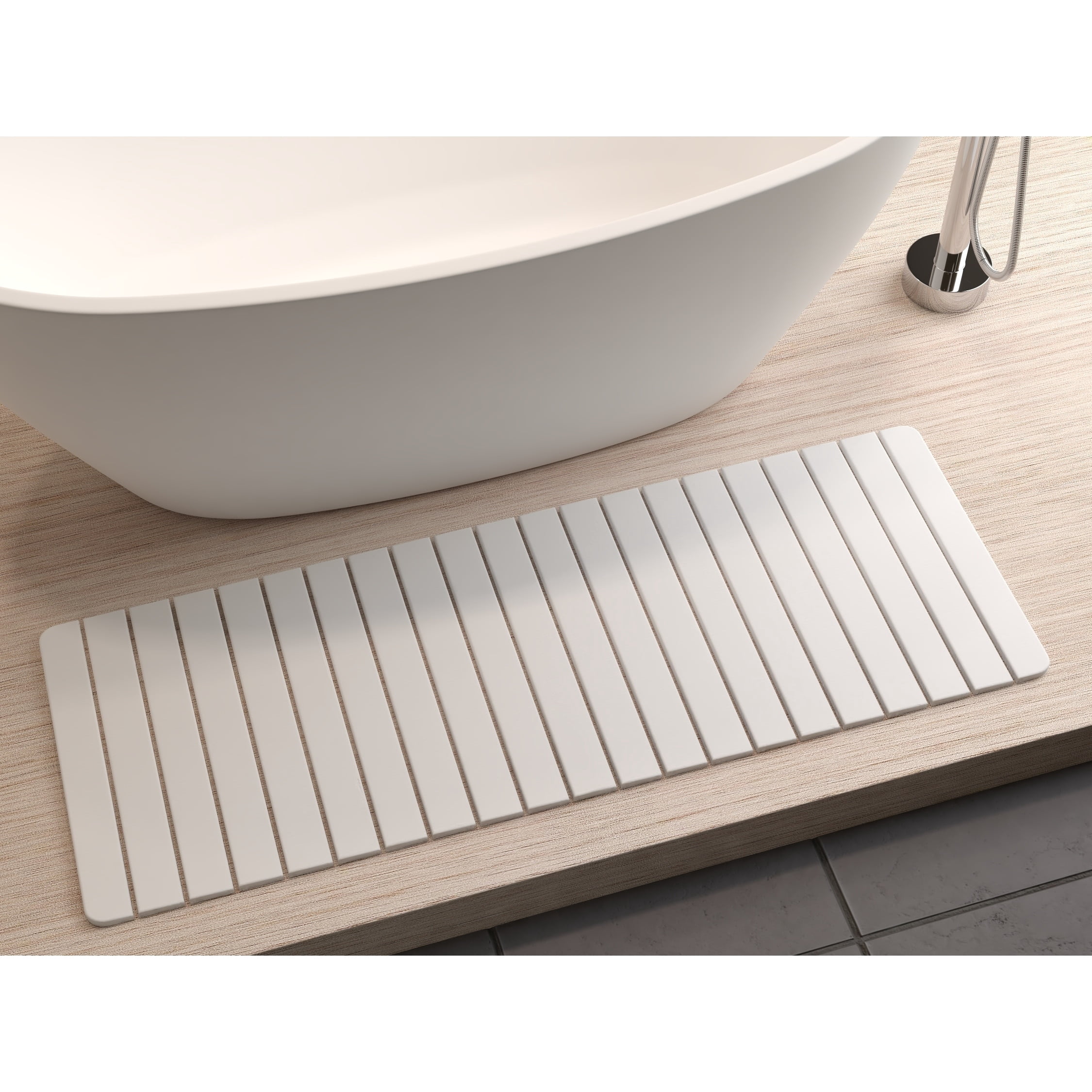 Modern 58x21" Diatomite Stone Extra Large Bathroom Mat in Natural White