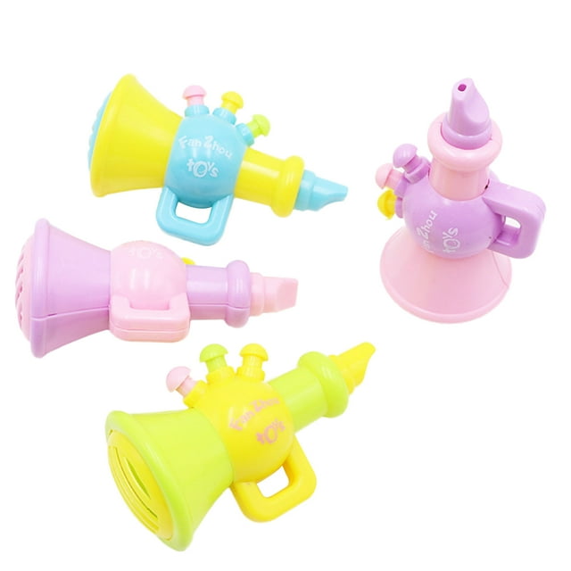 Kids Plastic Trumpet 4pcs Plastic Horn Hooter Trumpet Instruments Music Toys Kids Children Early Educational Toy (Random Color)