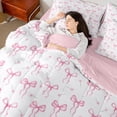 thumbnail image 6 of jejeloiu Kawaii Bow Twin Bedding Sets 7-Piece,Girls Bow Knot Bedding Comforter Set,Pink White Flower Sheet Sets For Child,Breathable Bedroom Decorative Reversible, 6 of 8