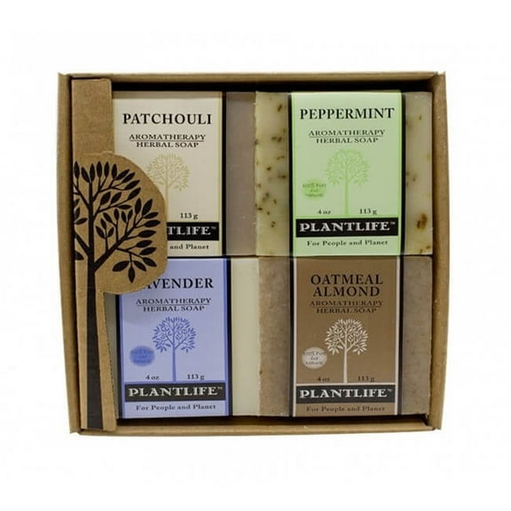 Plantlife Earth Soap Bar 4-Pack – Patchouli, Peppermint, Lavender, Oatmeal Almond, Moisturizing Plant-Based Bars, 4 oz Each