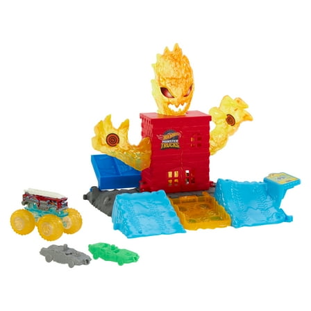 Hot Wheels Monster Trucks Power Smashers 5-Alarm Torch Tower Takedown Playset with 1:64 Scale Toy Truck & 2 Crushed Cars