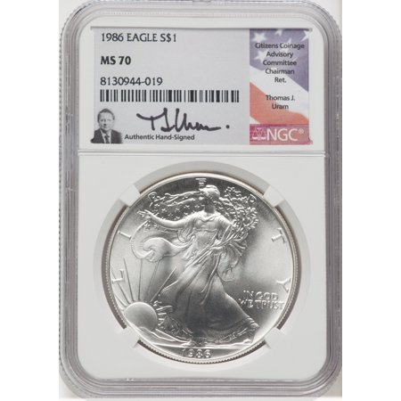 1986 S$1 Silver Eagle NGC MS70 Thomas Uram
