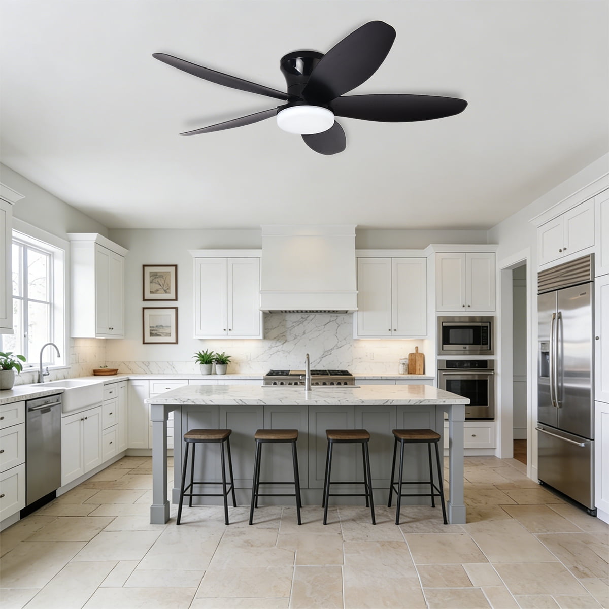 Ceiling Fans with Lights, 36 inches Low Profile Ceiling Fan with Light and Remote/APP Control, Fully Dimmable LED Light and Reversible Moter, Modern Ceiling Fan for Bedroom Living Room, Black