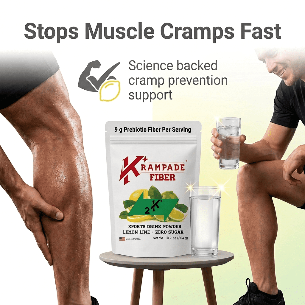 Krampade High Fiber High Potassium Electrolyte Powder Lemon Lime Leg Cramp Relief Digestive Health Support 1 Count 19 Servings