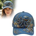 thumbnail image 3 of 3D Ocean Creatures Embroidery Cap, Adjustable Cotton Baseball Cap, Raised Embroidered Sea Animal Hat for Beach Travel(Octopus), 3 of 3