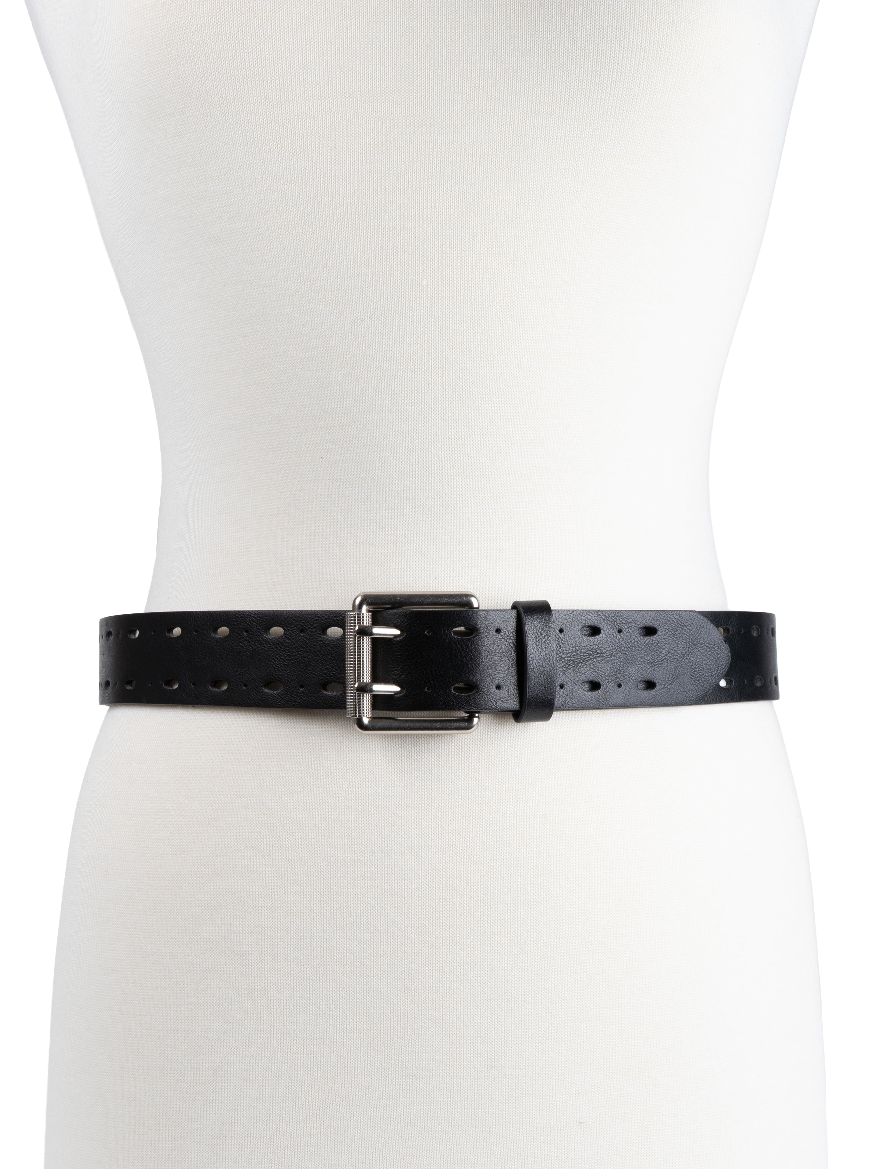 Time and Tru Women's Double Prong Perforated Belt, Black