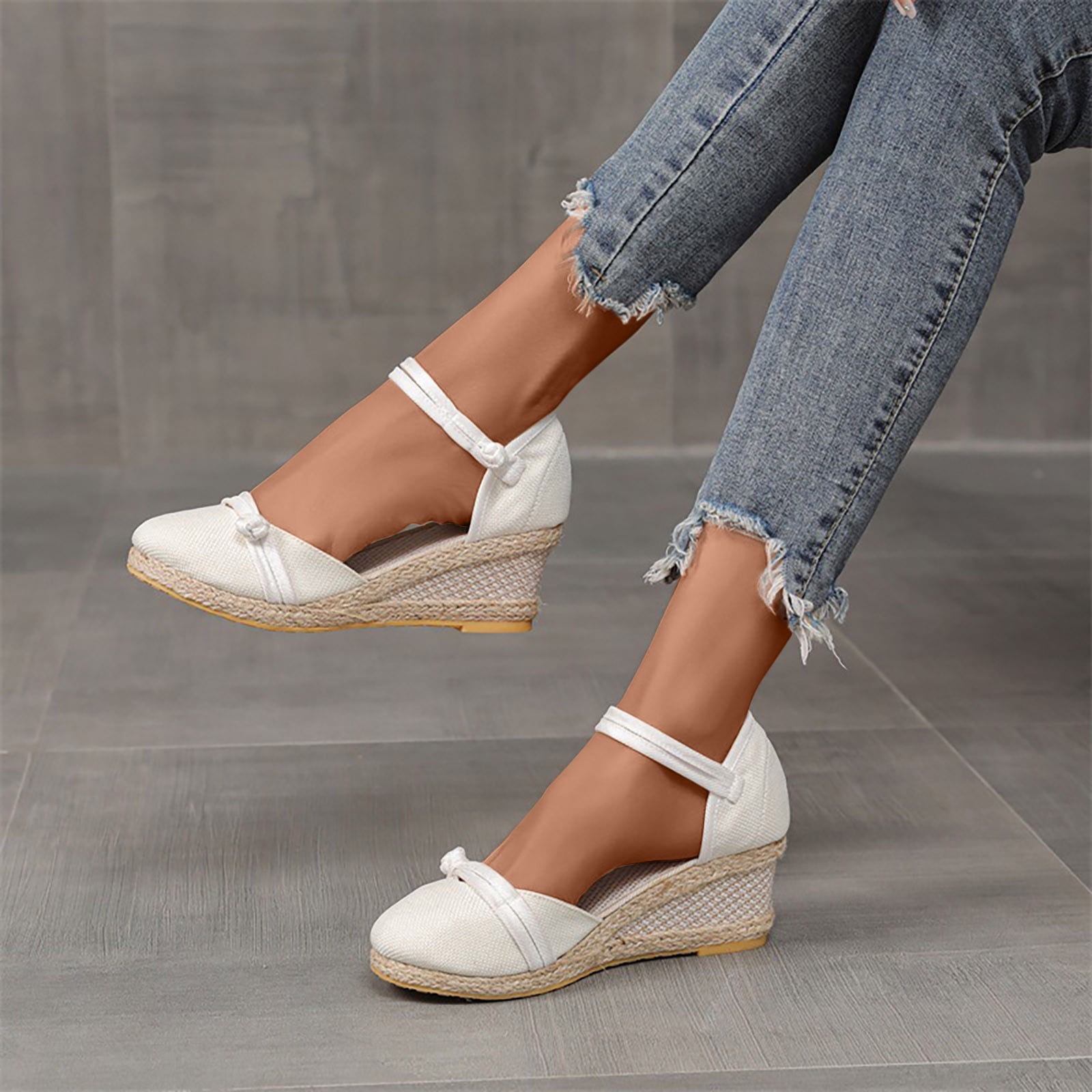 Mefallenssiah Chaussures d Ete pour Femmes Talon Compense Plateforme Sandales a Bout Ferme Sandales Decontractees pour Femmes