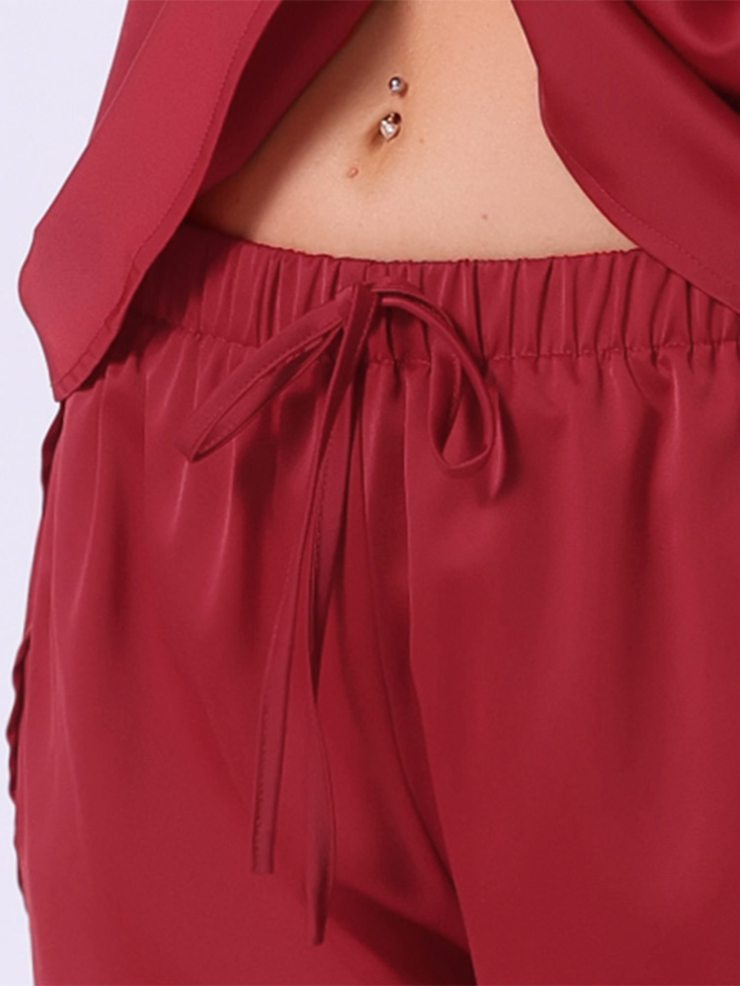 DARING DIVA Satin Pajama Short Sleeve Crew Neck Top Set L Dark Red