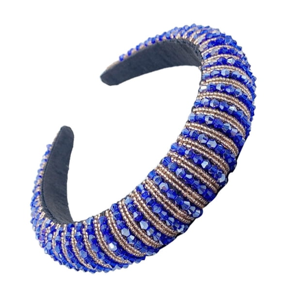 Sonducket Diademas con cuentas de cristal, tocado bohemio, accesorios flexibles para el cabello, diademas, tocados para mujer, boda Accesorio para el cabello Azul oscuro + dorado